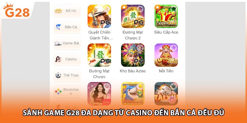 Sảnh game G28 đa dạng từ casino đến bắn cá đều đủ
